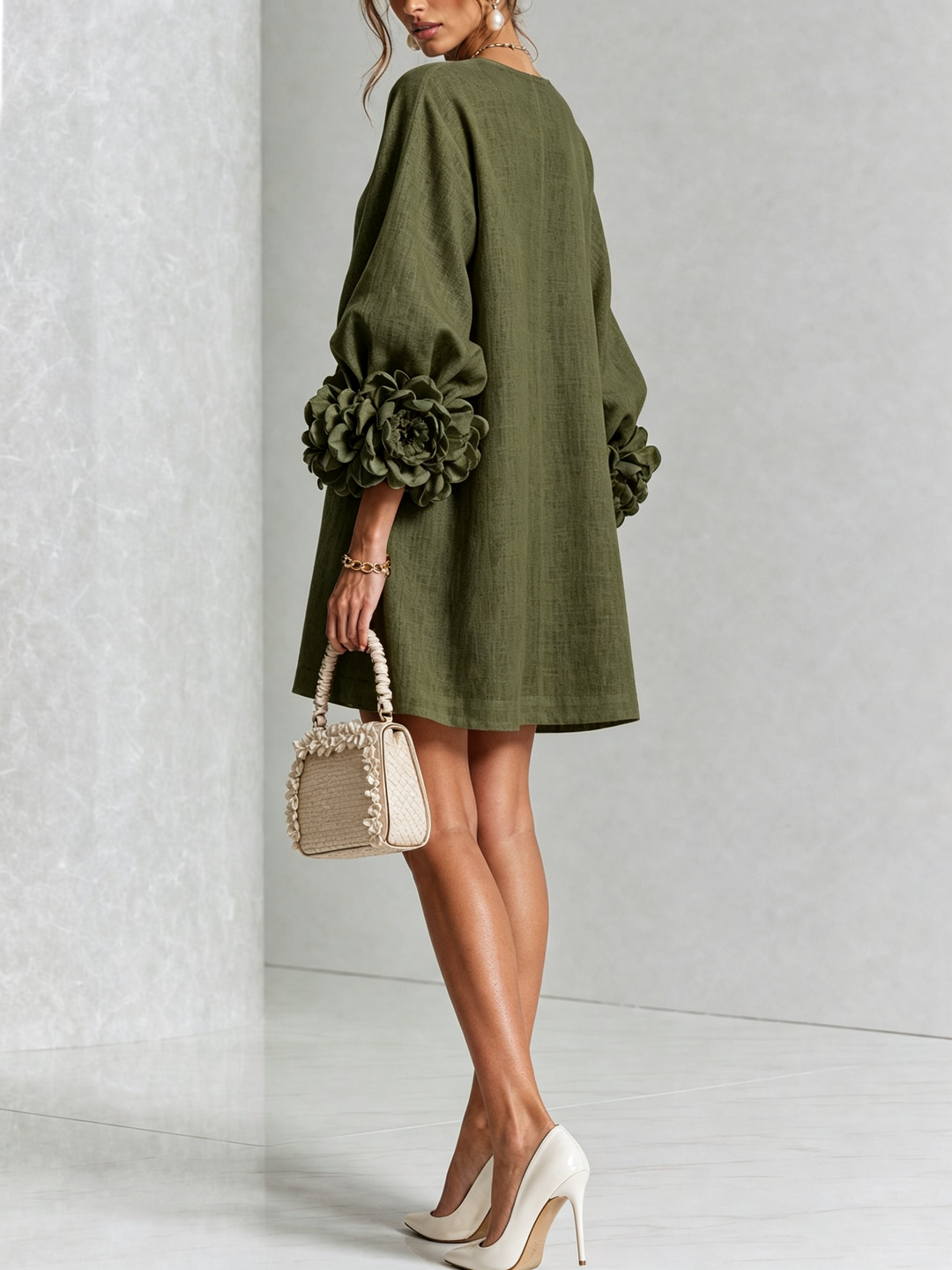 Isla – Button-Front Mini Dress with Floral Accents
