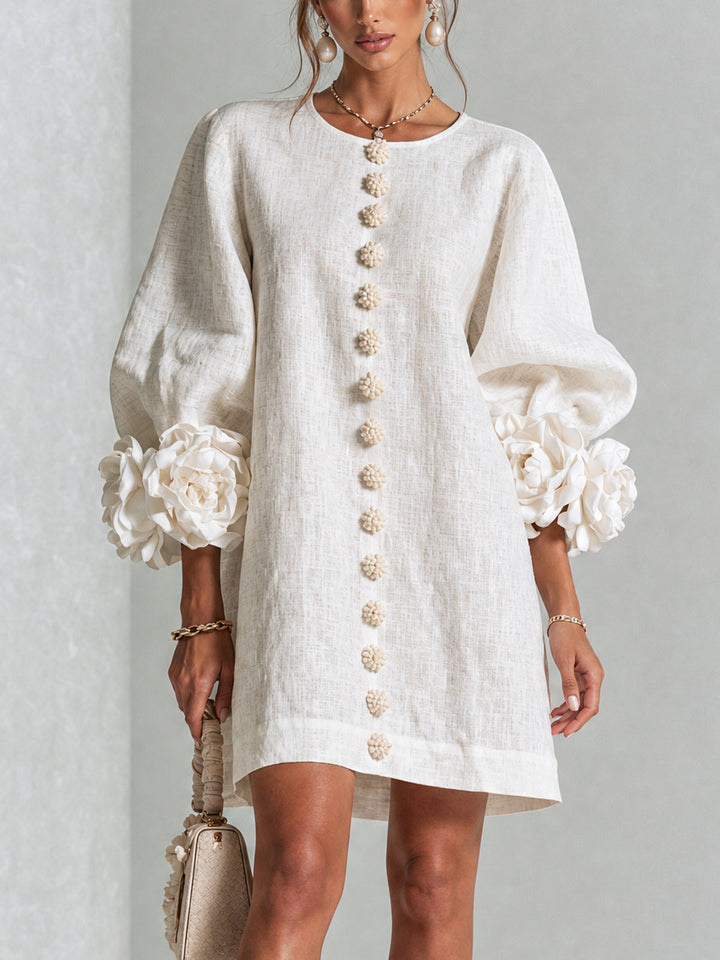 Fern – Button-Front Mini Dress with Floral Cuffs