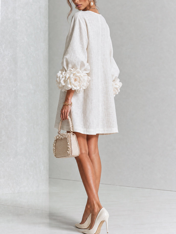 Fern – Button-Front Mini Dress with Floral Cuffs