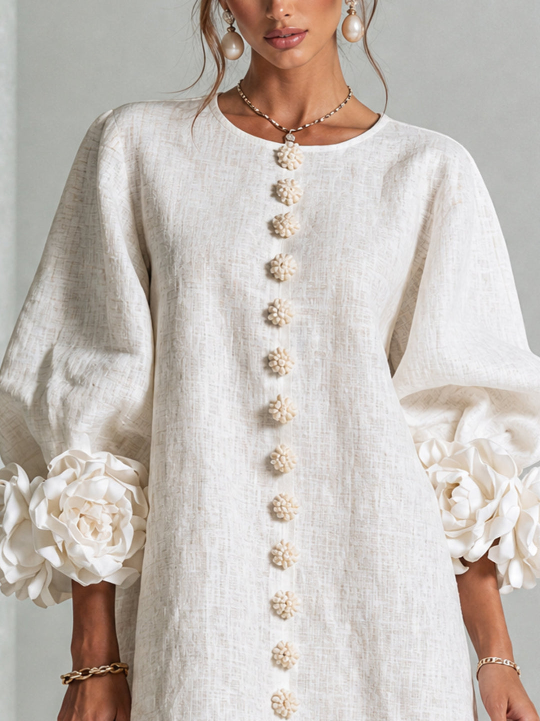 Fern – Button-Front Mini Dress with Floral Cuffs