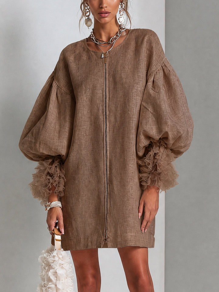 Ariadne – Mini Dress with Zip and Puff Sleeves