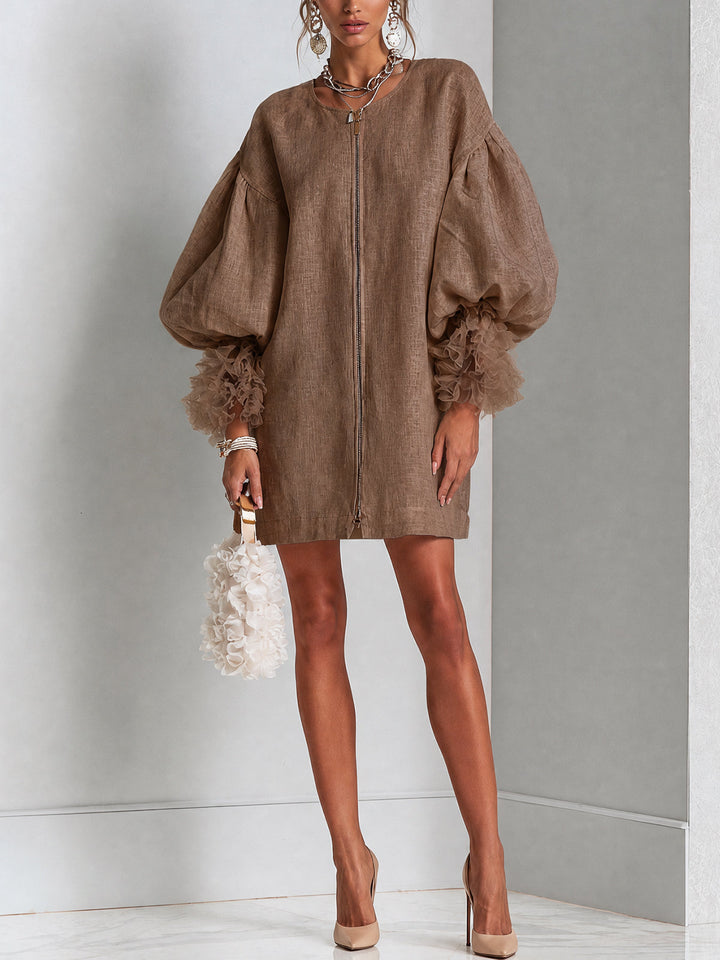 Ariadne – Mini Dress with Zip and Puff Sleeves