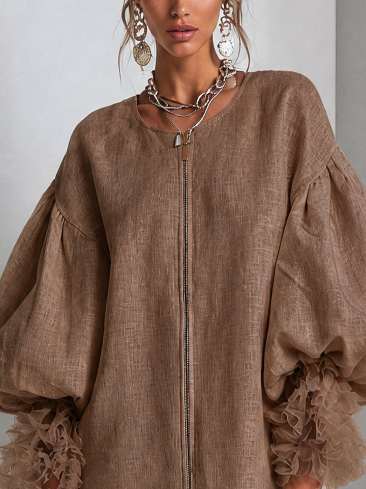 Ariadne – Mini Dress with Zip and Puff Sleeves