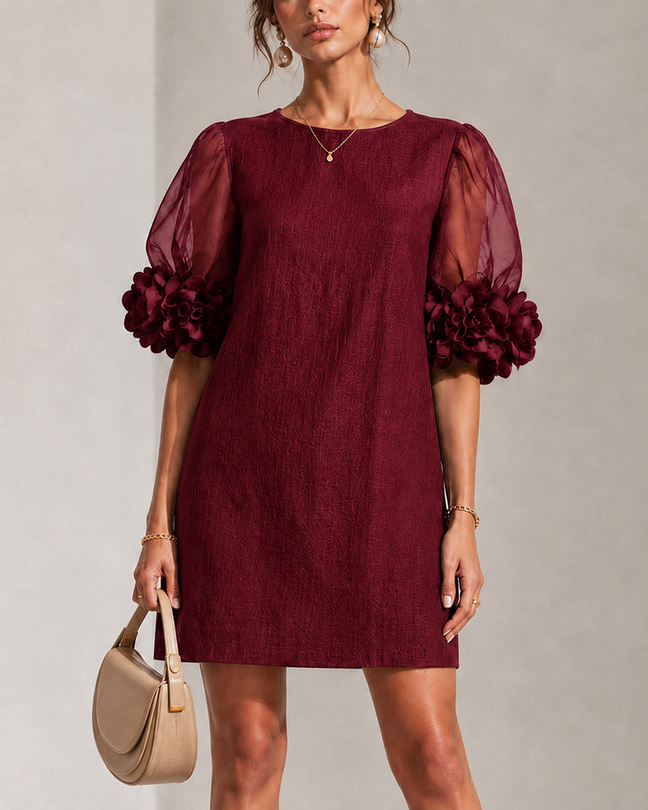Lyla – Mini Dress with Puff Sleeves and Floral Cuffs