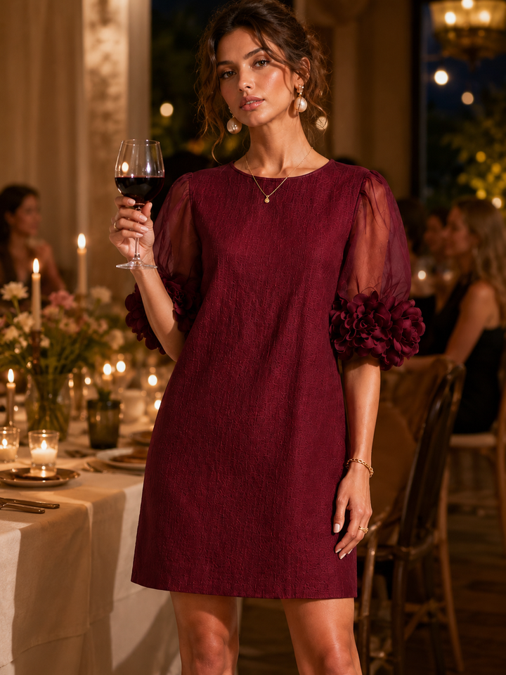 Lyla – Mini Dress with Puff Sleeves and Floral Cuffs