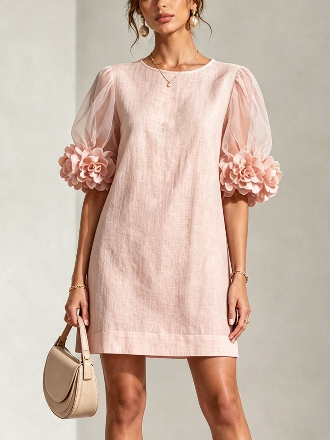 Delilah – Mini Dress with Floral Cuffs and Puff Sleeves