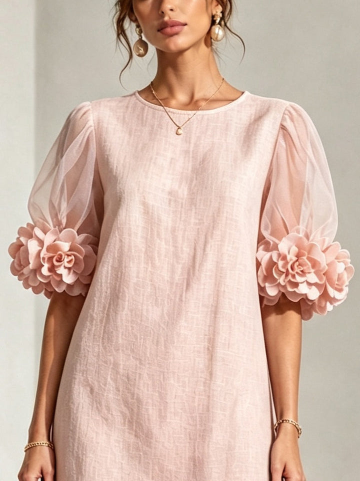 Delilah – Mini Dress with Floral Cuffs and Puff Sleeves