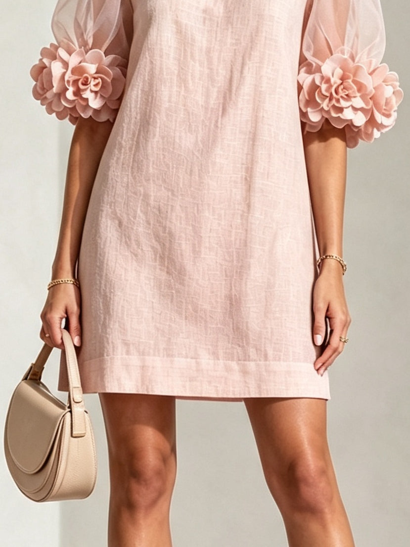 Delilah – Mini Dress with Floral Cuffs and Puff Sleeves