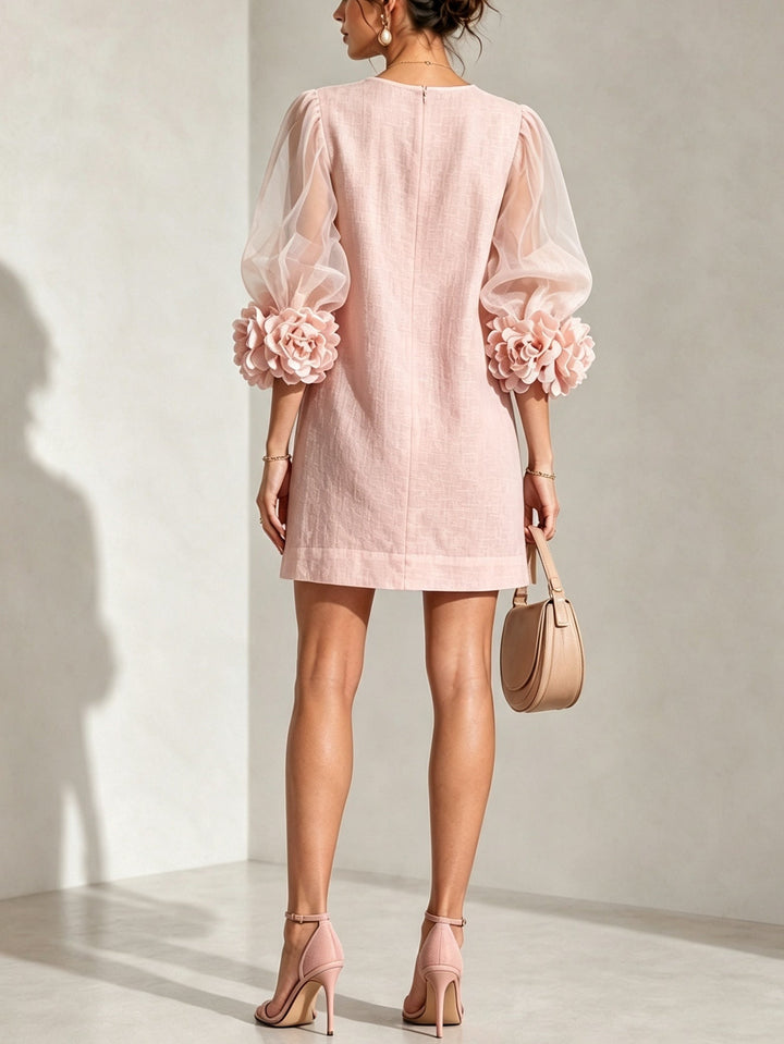 Delilah – Mini Dress with Floral Cuffs and Puff Sleeves