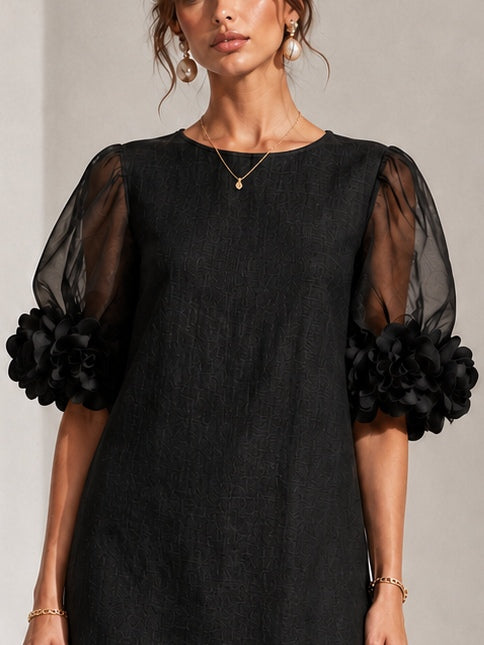 Zara – Puff Sleeve Mini Dress with Floral Cuffs