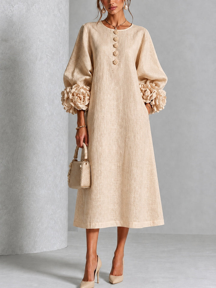 Nina – Midi Dress with Rosette Detail Cuffs