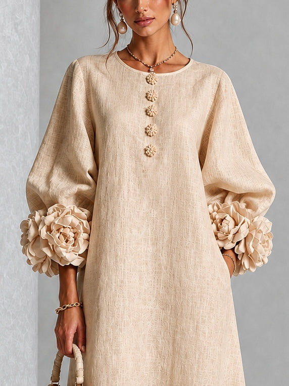 Nina – Midi Dress with Rosette Detail Cuffs