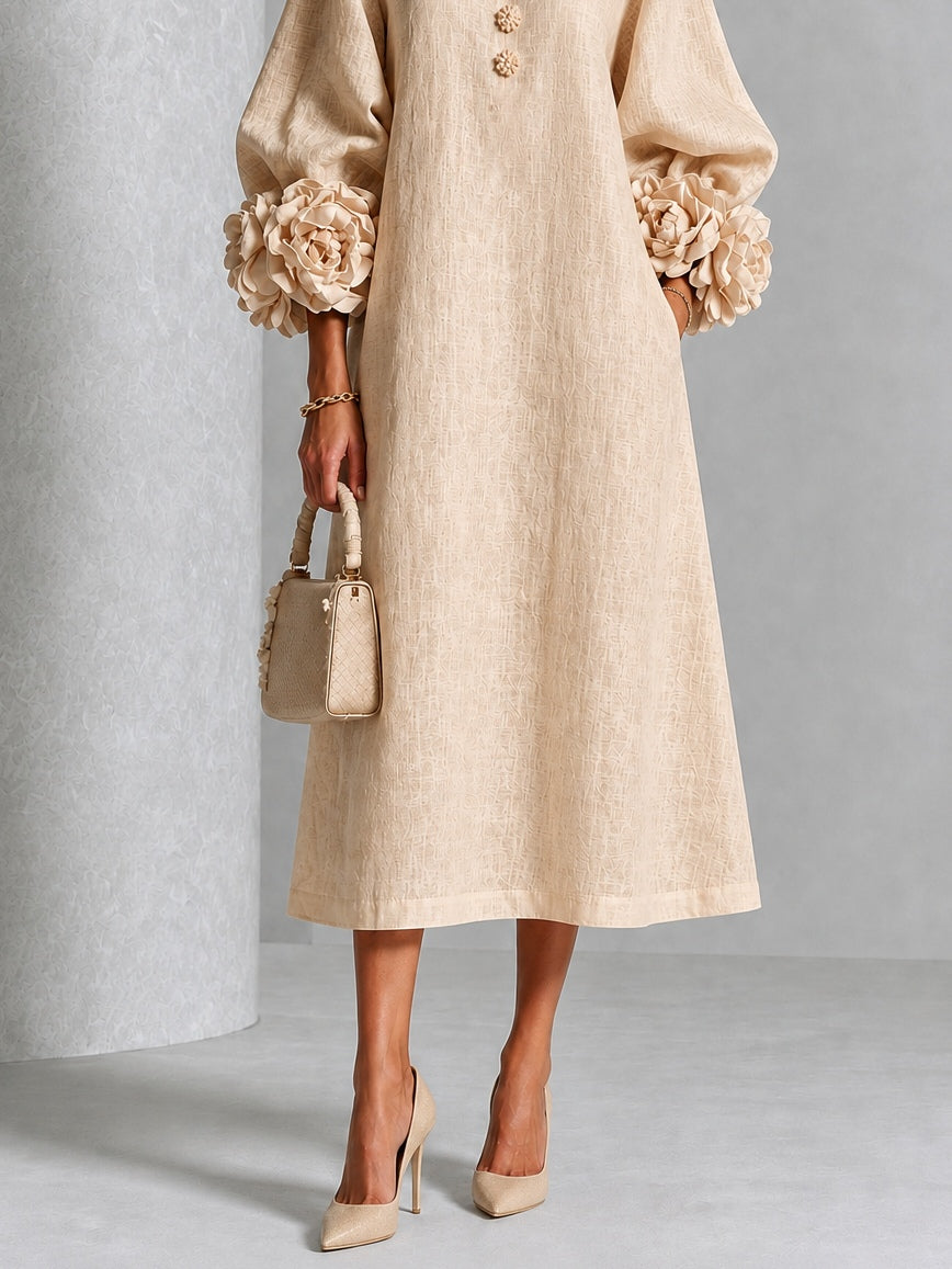 Nina – Midi Dress with Rosette Detail Cuffs