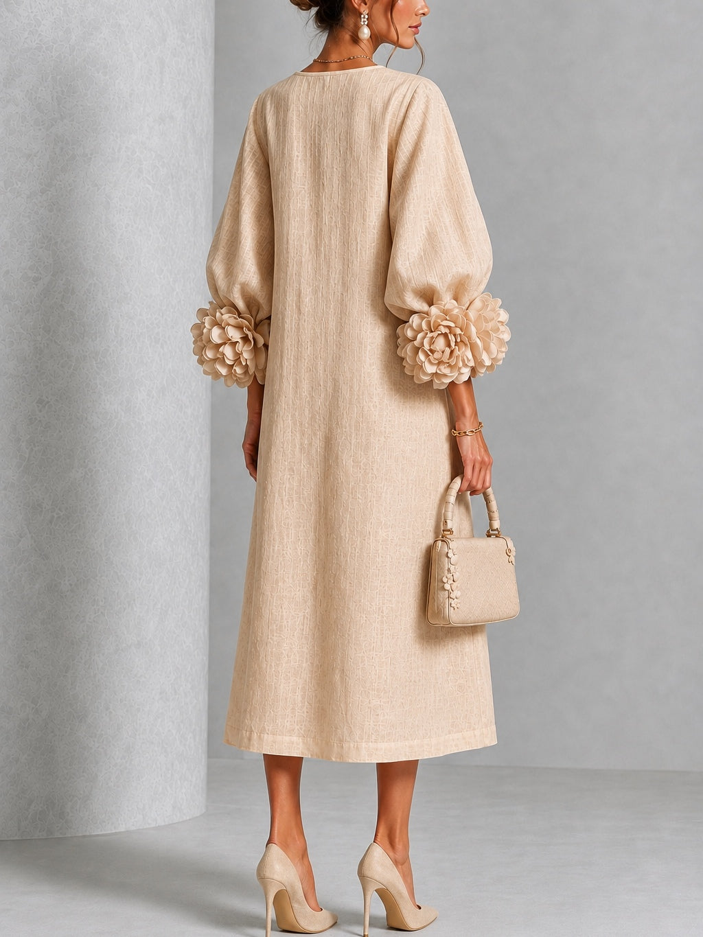 Nina – Midi Dress with Rosette Detail Cuffs