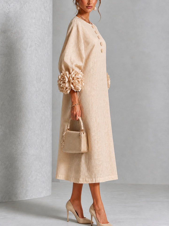 Nina – Midi Dress with Rosette Detail Cuffs