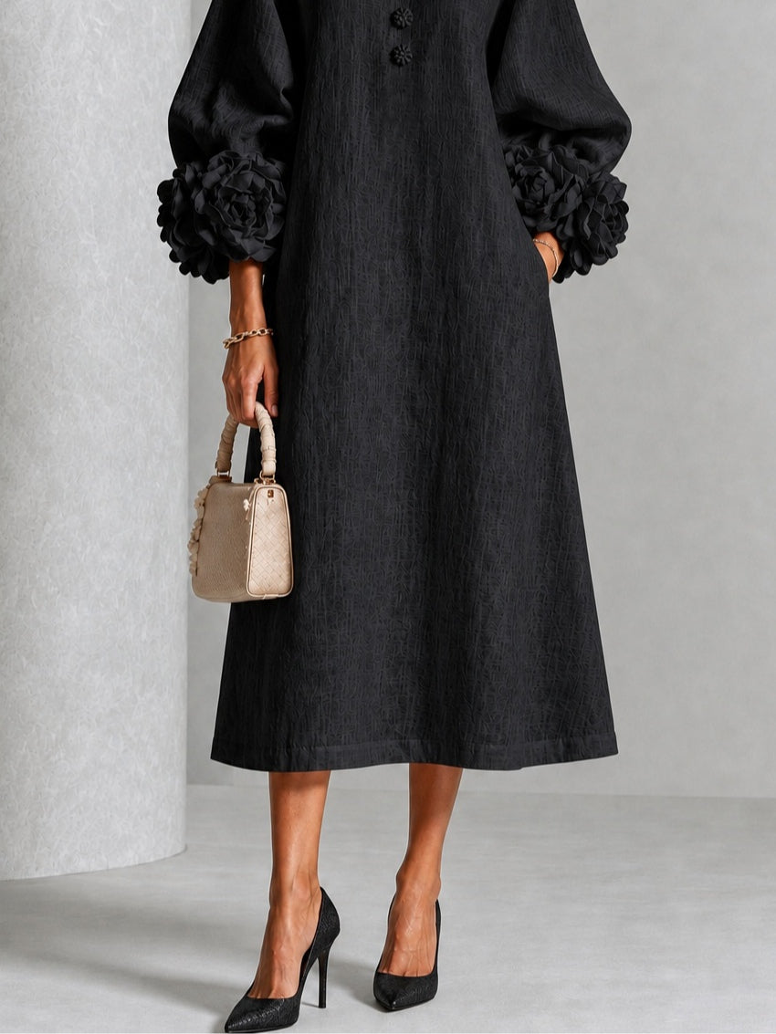Lila – Midi Dress with Floral Detail Cuffs
