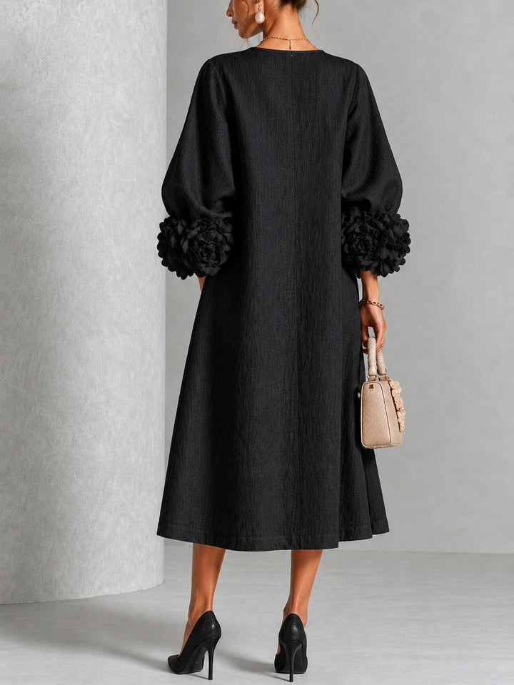 Lila – Midi Dress with Floral Detail Cuffs