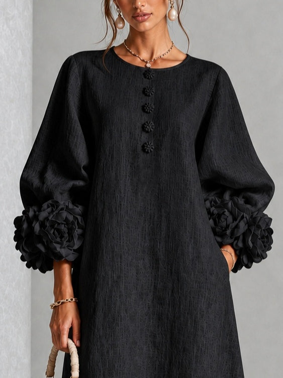 Lila – Midi Dress with Floral Detail Cuffs