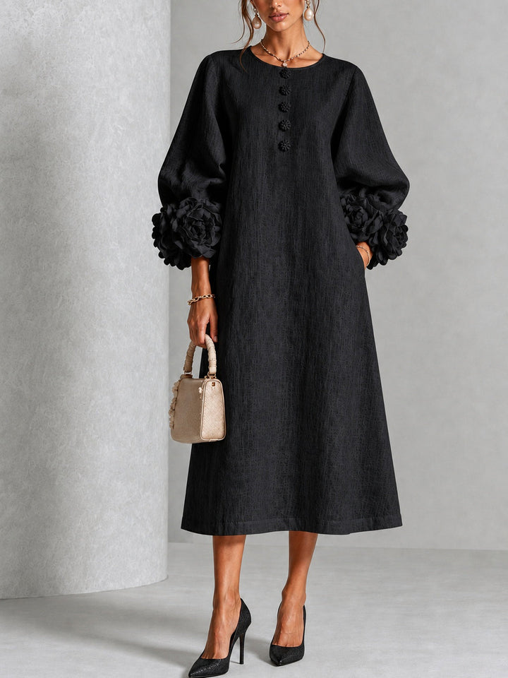 Lila – Midi Dress with Floral Detail Cuffs