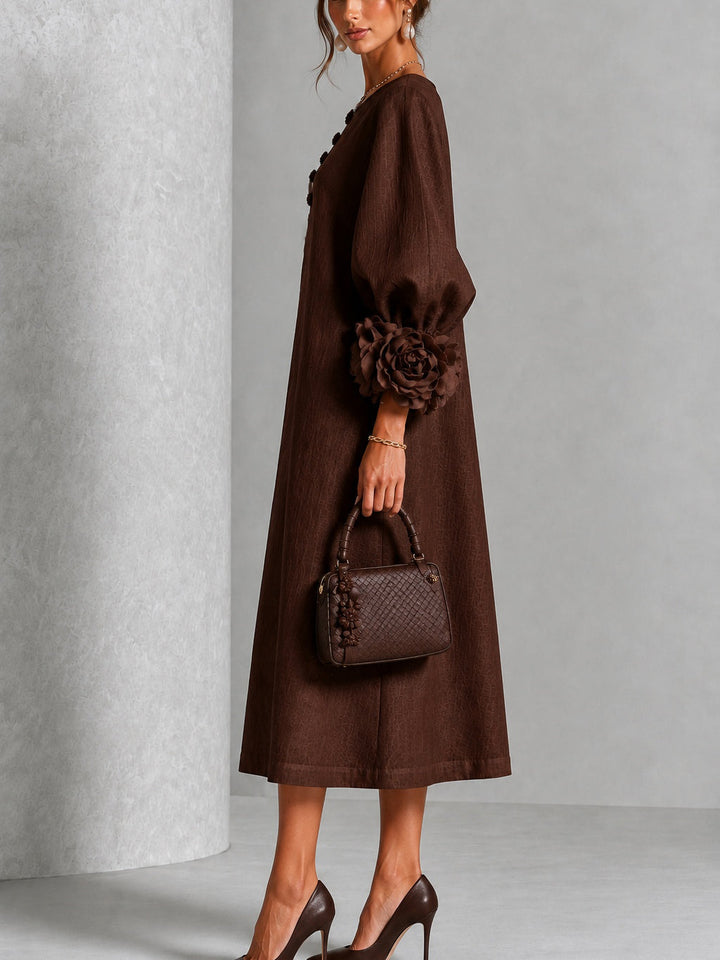 Annabelle – Midi Dress with Floral Rosette Cuffs