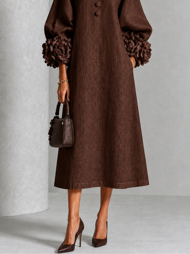 Annabelle – Midi Dress with Floral Rosette Cuffs