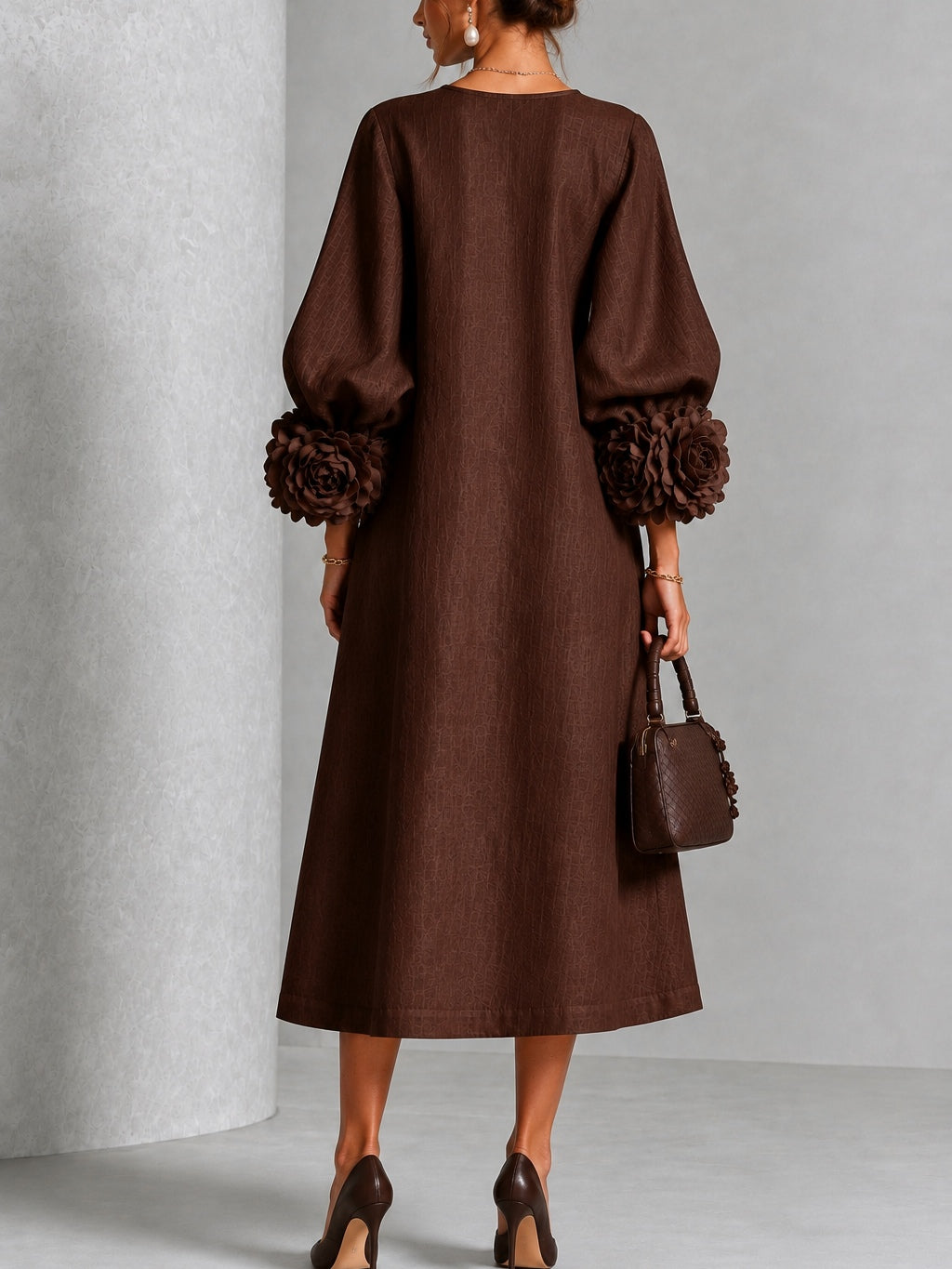 Annabelle – Midi Dress with Floral Rosette Cuffs