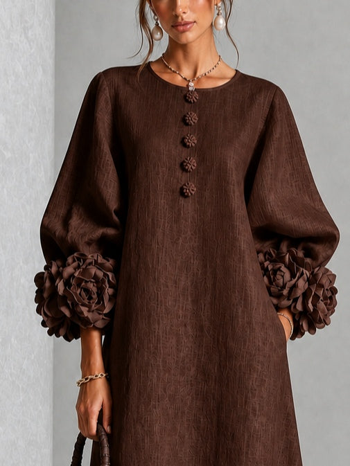 Annabelle – Midi Dress with Floral Rosette Cuffs