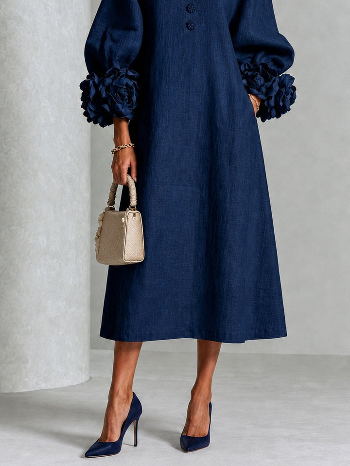 Felicity – Midi Dress with Floral Cuff Detail