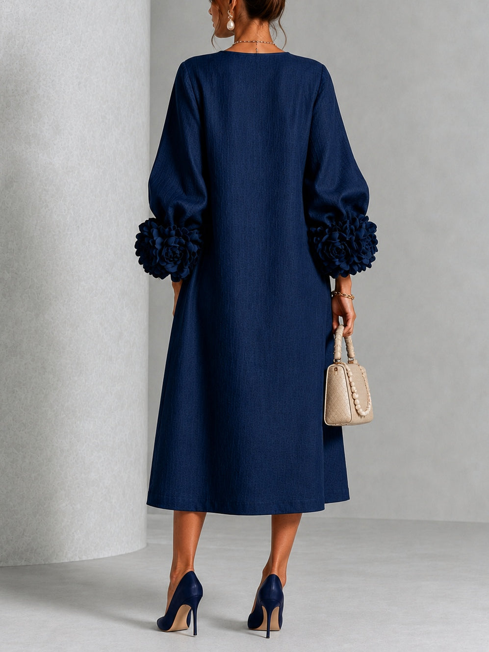 Felicity – Midi Dress with Floral Cuff Detail