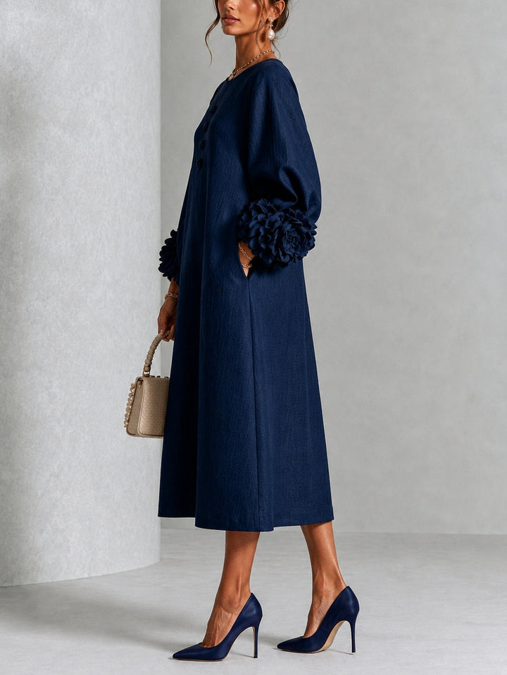 Felicity – Midi Dress with Floral Cuff Detail