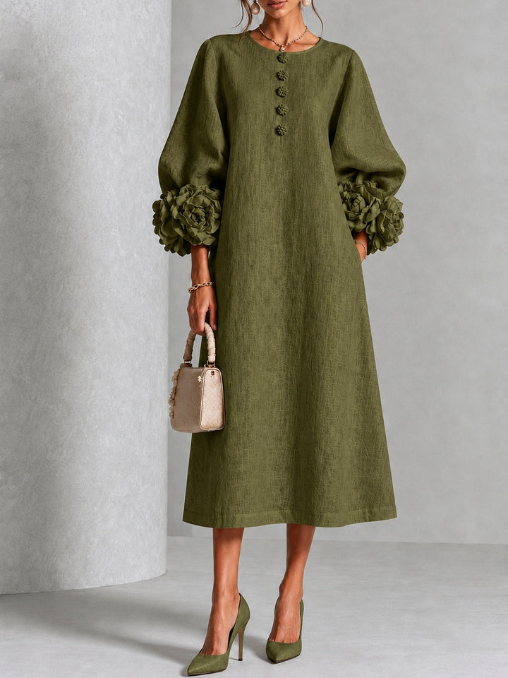 Alessia – Midi Dress with Floral Cuff Detail