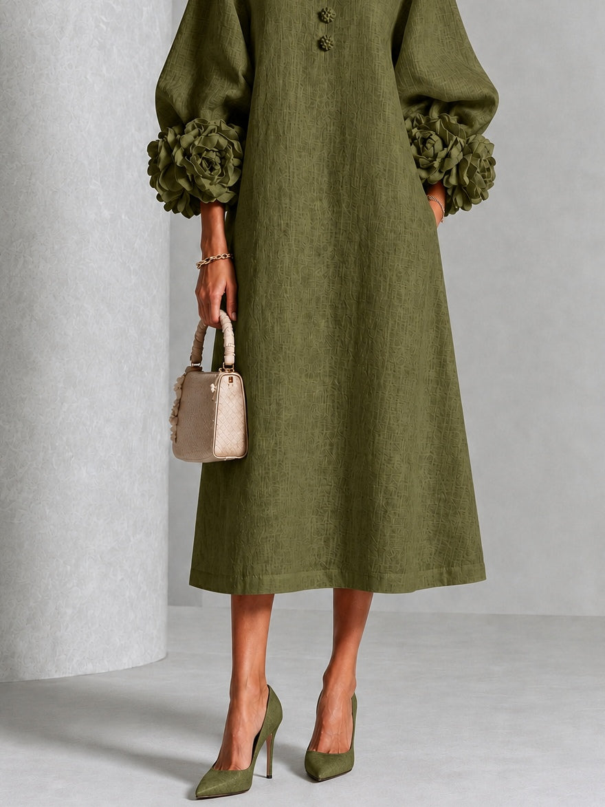 Alessia – Midi Dress with Floral Cuff Detail