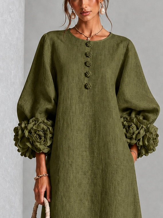 Alessia – Midi Dress with Floral Cuff Detail