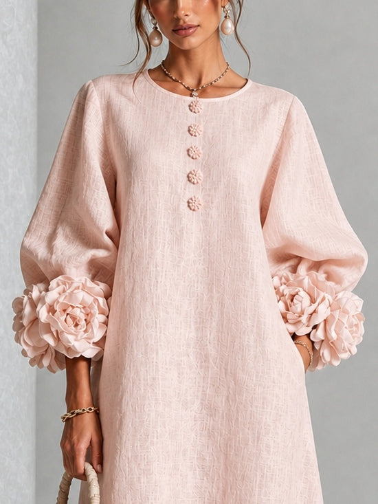 Sienna – Button-Down Midi Dress with Floral Cuffs