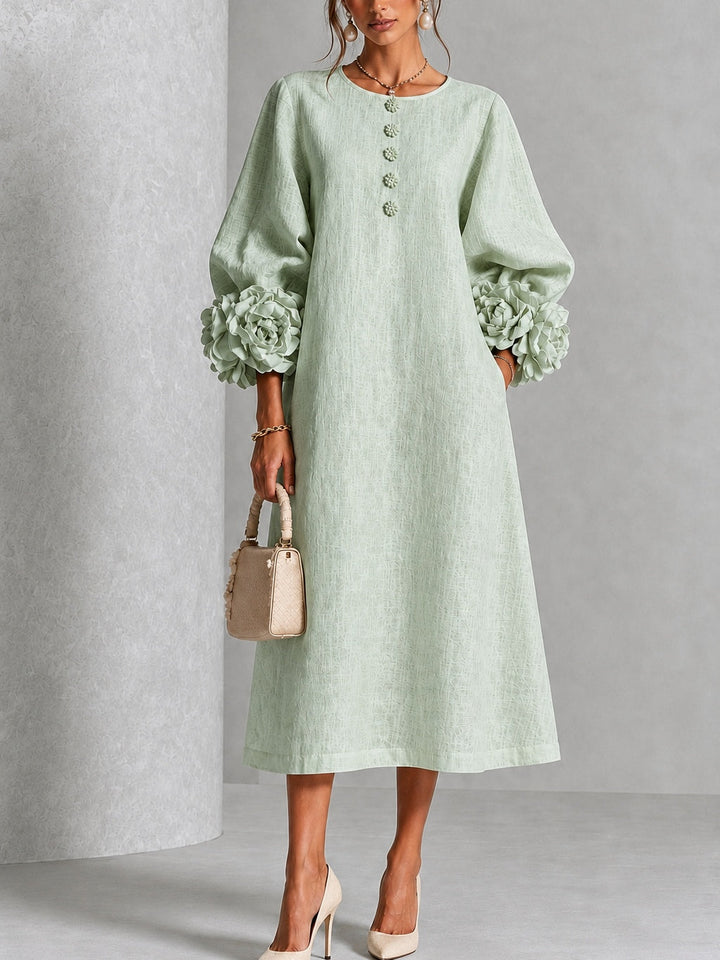 Daphne – Midi Dress with Floral Cuff Detail