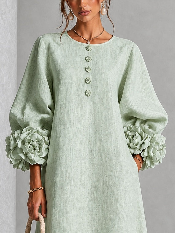 Daphne – Midi Dress with Floral Cuff Detail
