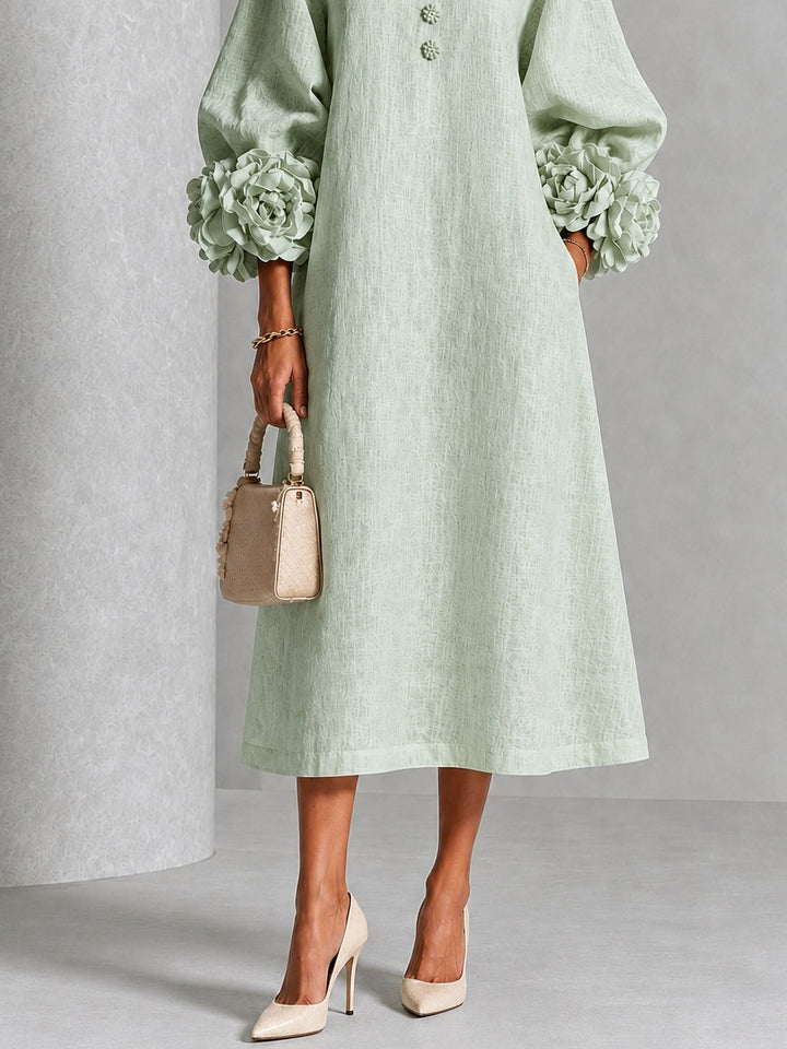 Daphne – Midi Dress with Floral Cuff Detail