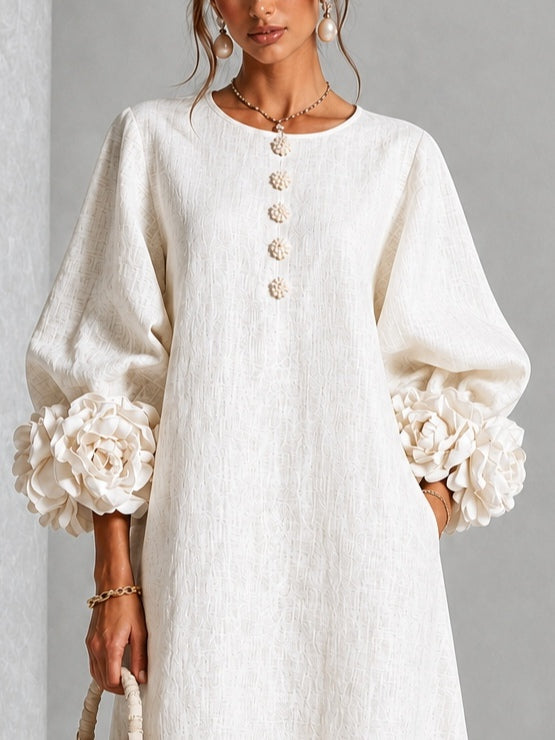Adele – Button-Down Midi Dress with Floral Cuffs