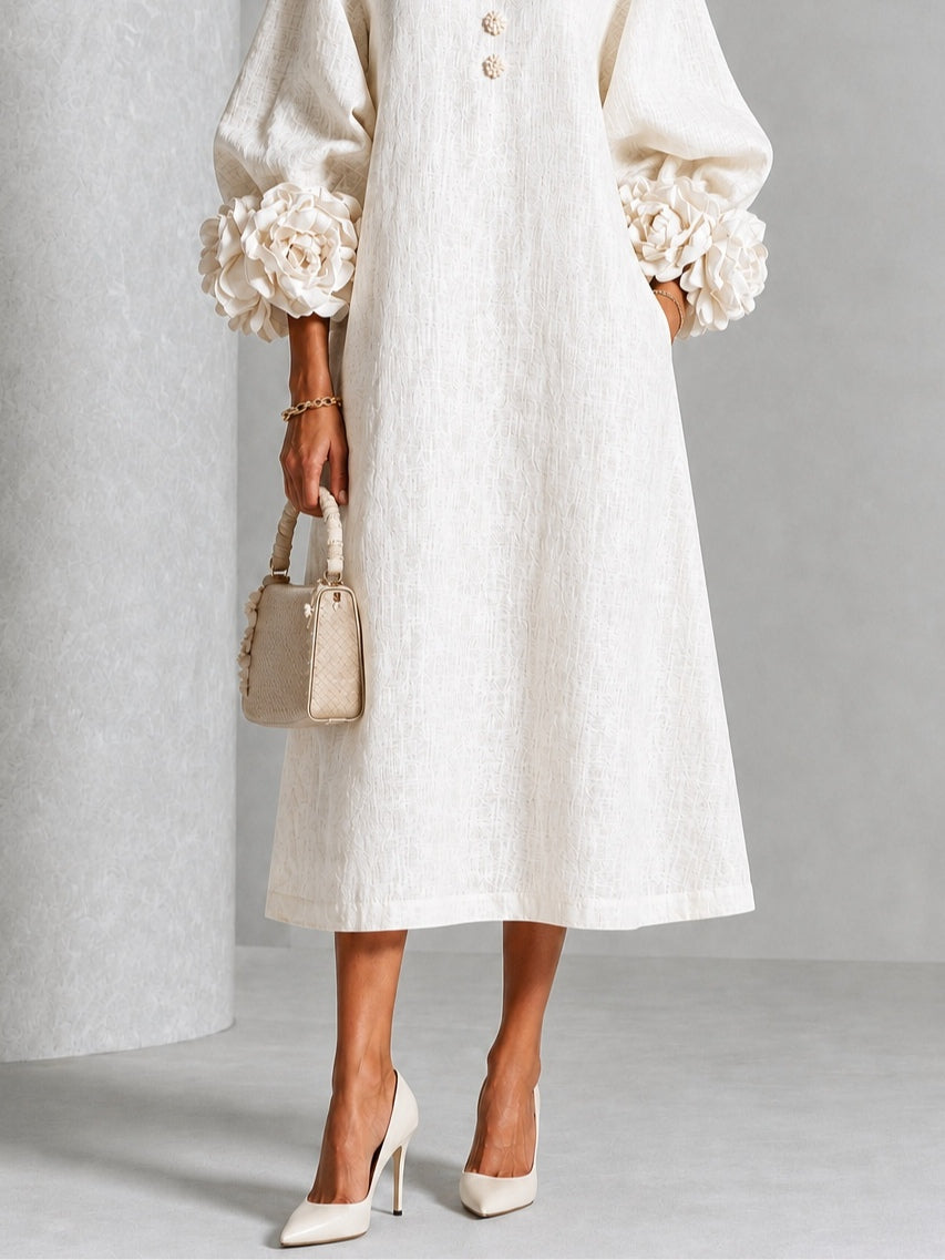 Adele – Button-Down Midi Dress with Floral Cuffs