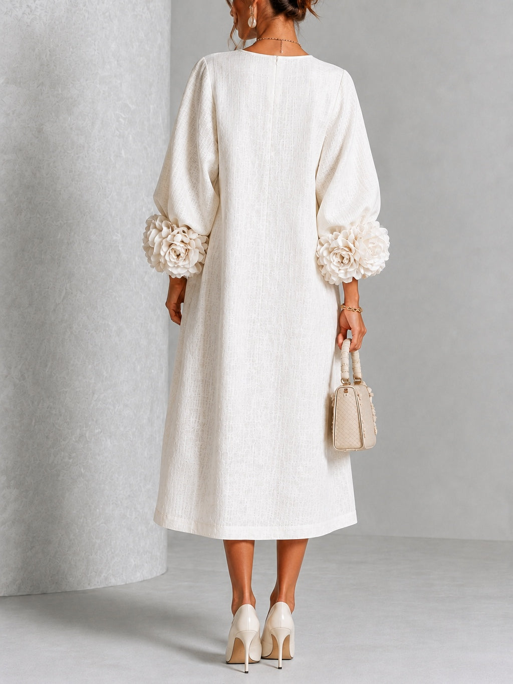 Adele – Button-Down Midi Dress with Floral Cuffs