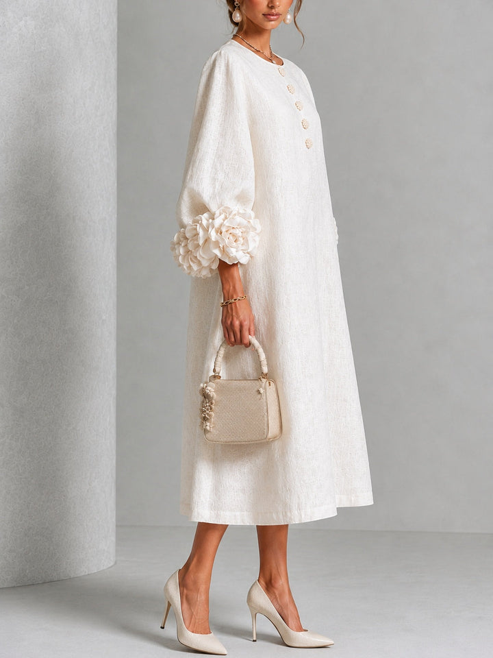 Adele – Button-Down Midi Dress with Floral Cuffs