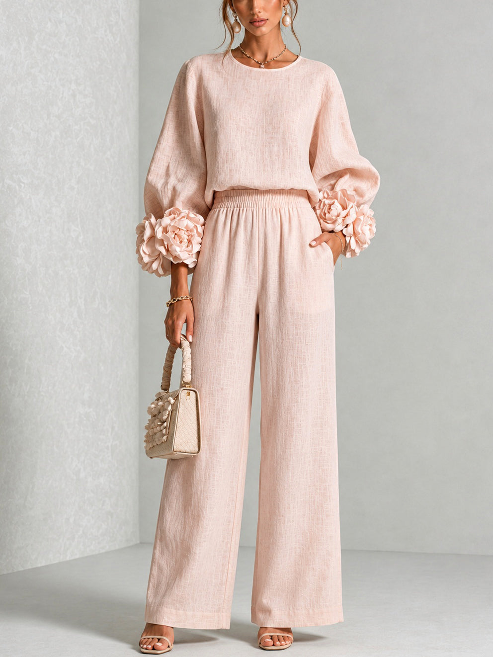 Callie – Floral Print Cuff Sleeve Two-Piece Set