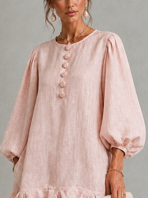 Delilah – Floral Mini Dress with Puff Sleeves and Buttons