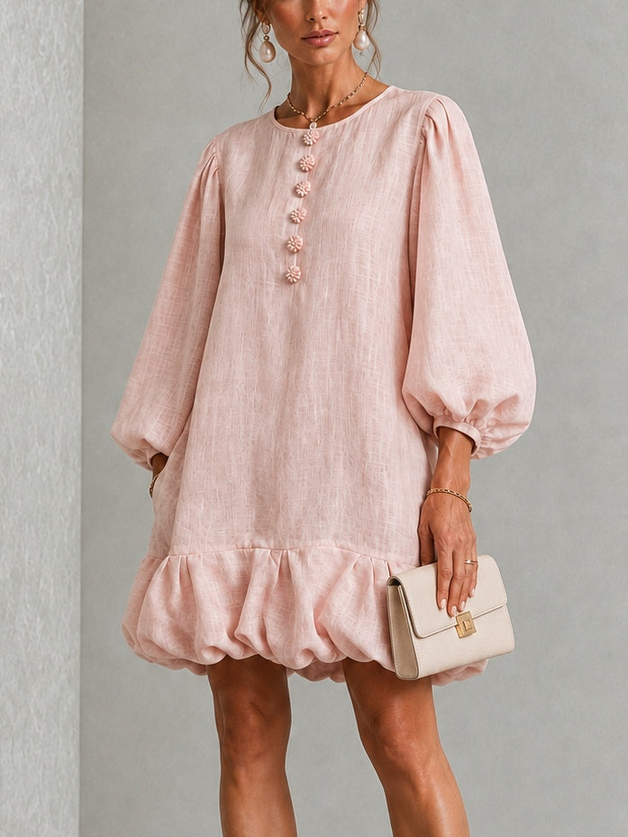 Delilah – Floral Mini Dress with Puff Sleeves and Buttons