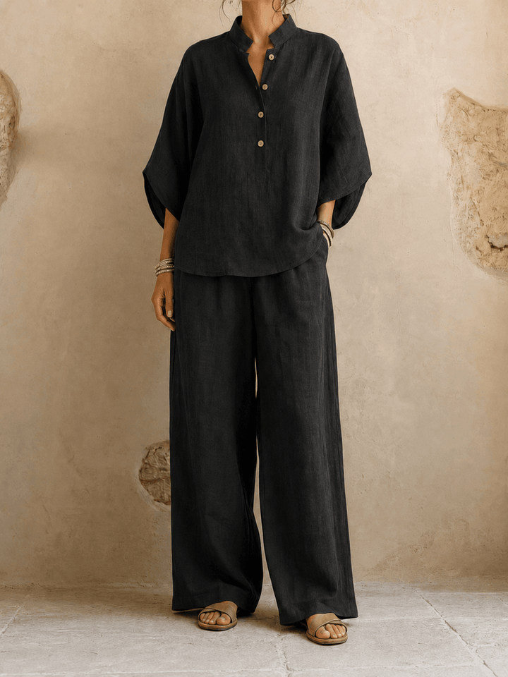 Adele – Draped Batwing Top with Wide-Leg Pants