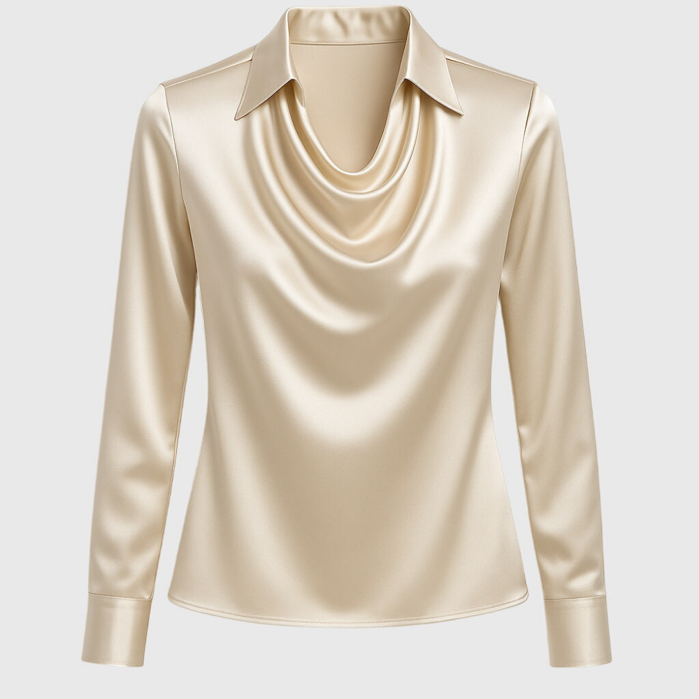 Bianca – Satin Cowl-Neck Blouse with Collar