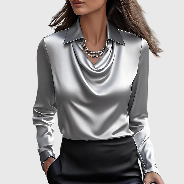 Bianca – Satin Cowl-Neck Blouse with Collar