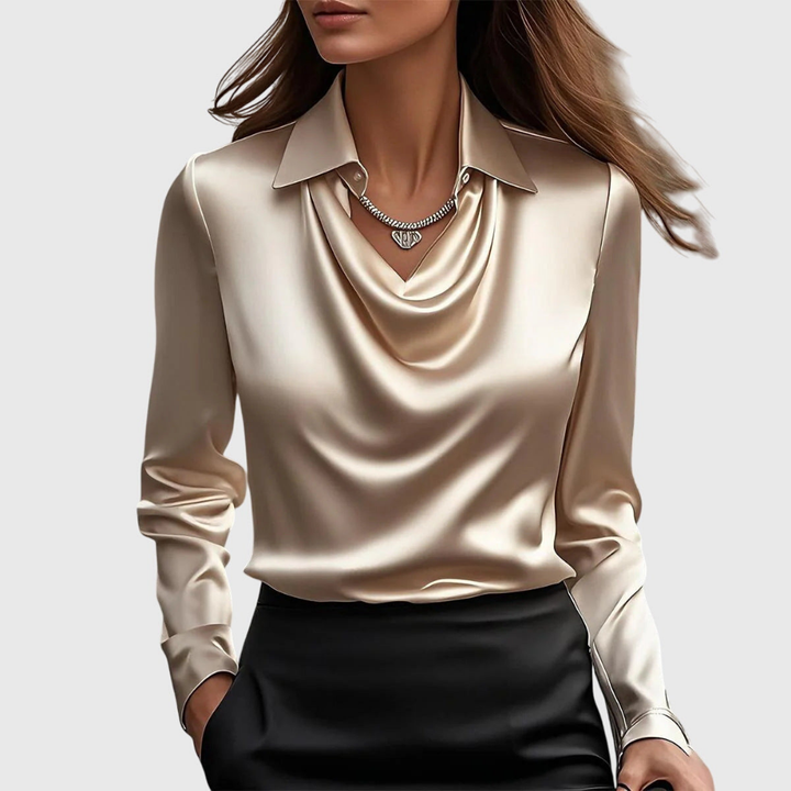 Bianca – Satin Cowl-Neck Blouse with Collar