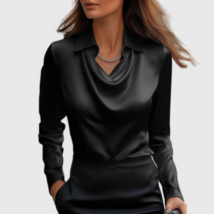 Bianca – Satin Cowl-Neck Blouse with Collar