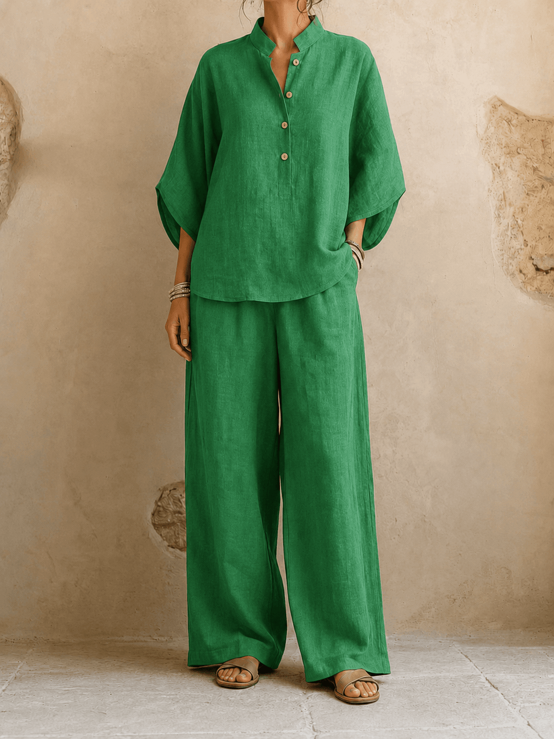 Adele – Draped Batwing Top with Wide-Leg Pants